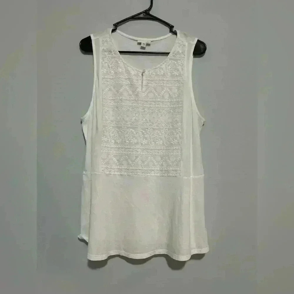 J.Jill embroidered Womens White Tank Top Size Large